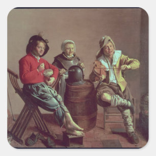 Two Boys und eine Girl Making Music, 1629 Quadratischer Aufkleber