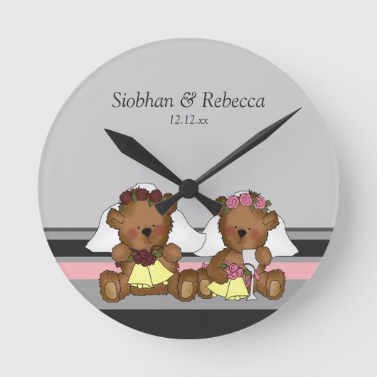 Two Bride Teddy Bears Runde Wanduhr (Vorderseite)