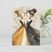 Two Brides Hand Drawn Pencil Illustration Einladung (Stehend Vorderseite)