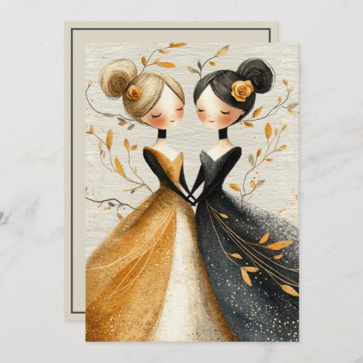 Two Brides Hand Drawn Pencil Illustration   Einladung (Vorne/Hinten)