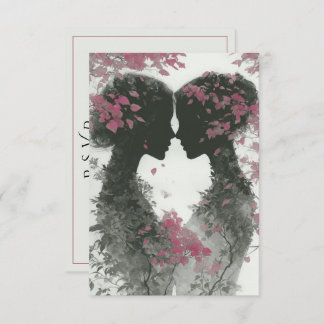 Two Brides Hand Drawn Pencil Illustration RSVP Karte