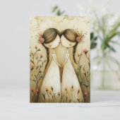Two Brides Hand Drawn Pencil Illustration RSVP Karte (Stehend Vorderseite)