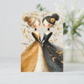 Two Brides Hand Drawn Pencil Illustration   RSVP Karte (Stehend Vorderseite)