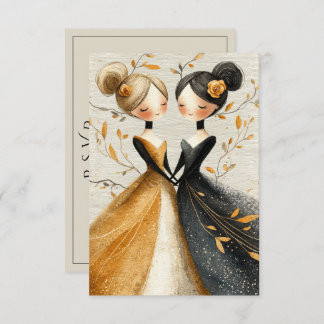 Two Brides Hand Drawn Pencil Illustration RSVP Karte