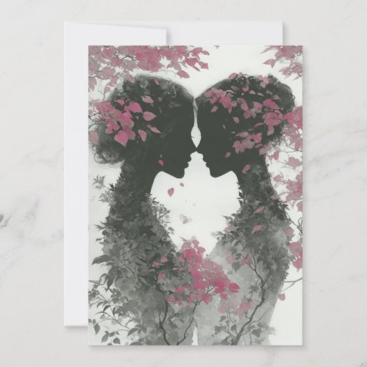 Two Brides Hand Drawn Pencil Pink Black Einladung (Vorderseite)