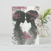 Two Brides Hand Drawn Pencil Pink Black Einladung (Stehend Vorderseite)