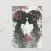 Two Brides Hand Drawn Pencil Pink Black Einladung (Vorne/Hinten)