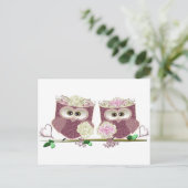 Two Brides Wedding Owls Art Geschenke Postkarte (Stehend Vorderseite)