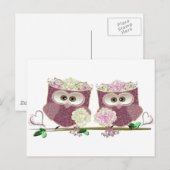 Two Brides Wedding Owls Art Geschenke Postkarte (Vorne/Hinten)