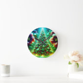 Two Brightly Decorated Christmas Trees on a Modern Runde Wanduhr (Zuhause)
