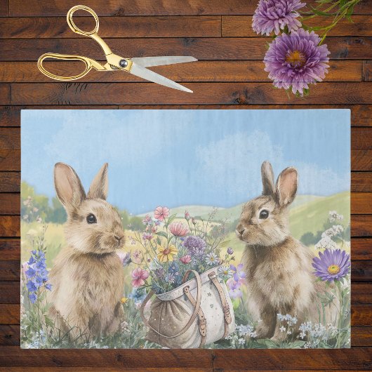 Two Bunnies with Wild Flowers Rucksack Easter Seidenpapier