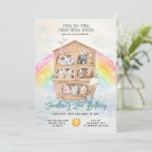 TWO BY TWO Noah's Ark Birthday Rainbow Einladung (Stehend Vorderseite)