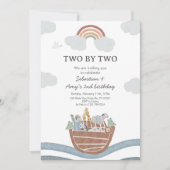Two by Two Noahs Ark Twin Birthday Einladung (Vorderseite)