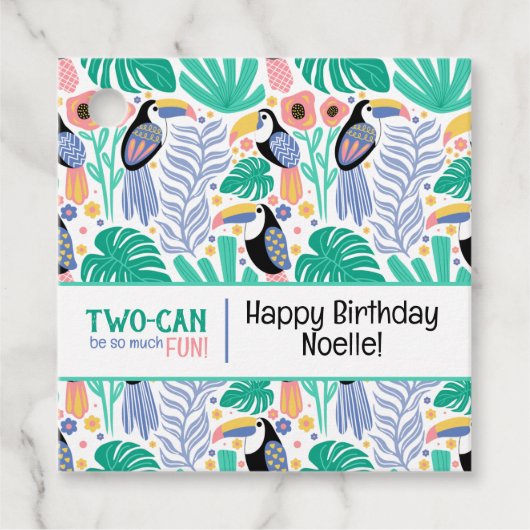 TWO-CAN (Toucan) Tropischer Geburtstag Geschenkanhänger (Vorderseite)
