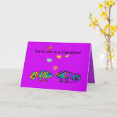 Two Cartoon Chameleon Purple Fushia Valentine Card Karte (Gelbe Blume)