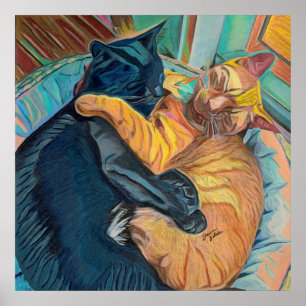 Two Cats Cuddling Poster
