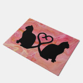 Two Cats Heart Tails on Pink Marble Fußmatte (Schrägansicht)