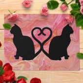 Two Cats Heart Tails on Pink Marble Fußmatte