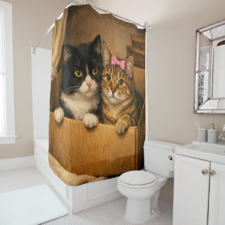 Two Cats in a Cardboard Box – Cozy Shower Curtain Duschvorhang