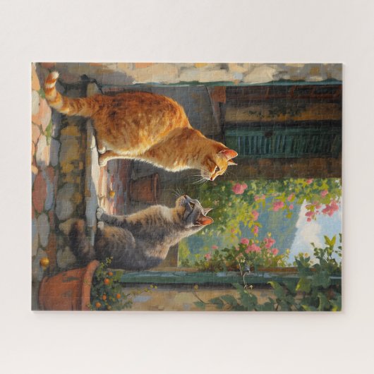 Two cats on steps puzzle (Horizontal)