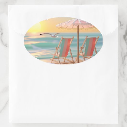 "Two Chairs By The Sea" Ovaler Aufkleber (Tasche)