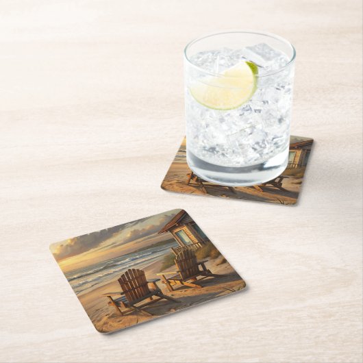 Two Chairs on a Beach Rechteckiger Pappuntersetzer (Vor Ort)