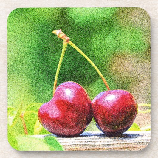 "Two Cherries Fruit" Niedliches Foto. Jetzt kaufen Getränkeuntersetzer (Vorderseite)