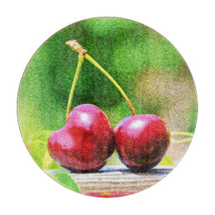 "Two Cherries Fruit" Niedliches Foto. Jetzt kaufen Schneidebrett