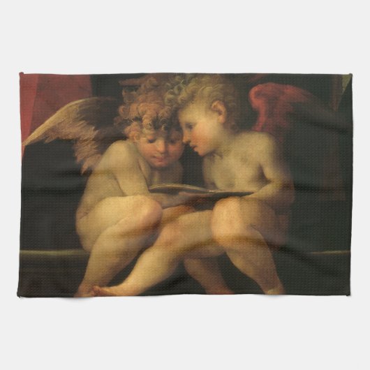 Two Cherubs Reading by Rosso Fiorentino, Angels Geschirrtuch (Horizontal)