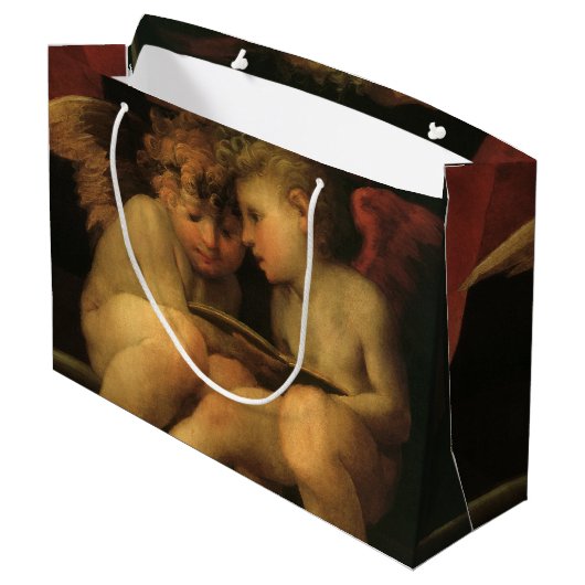 Two Cherubs Reading by Rosso Fiorentino, Angels Große Geschenktüte (Rückseite Schrägansicht)