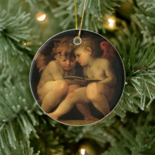 Two Cherubs Reading by Rosso Fiorentino, Angels Keramik Ornament