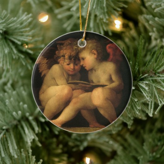 Two Cherubs Reading by Rosso Fiorentino, Angels Keramik Ornament (Baum)