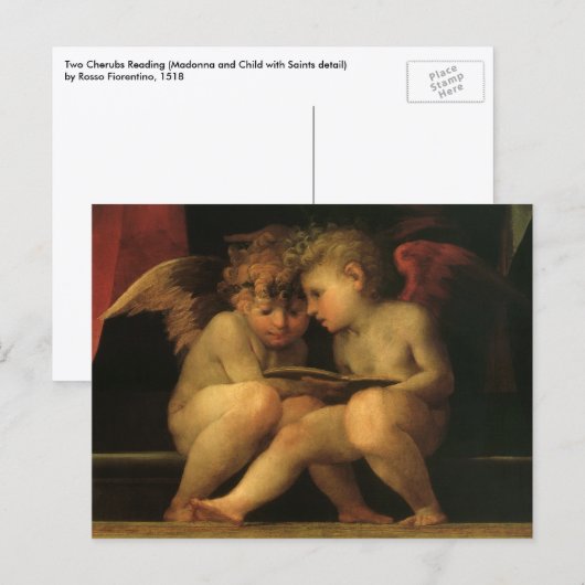 Two Cherubs Reading by Rosso Fiorentino, Angels Postkarte (Vorne/Hinten)