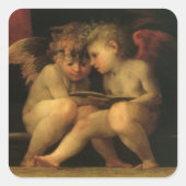 Two Cherubs Reading by Rosso Fiorentino, Angels Quadratischer Aufkleber (Vorderseite)