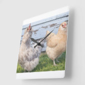 Two Chickens Farmhouse Kitchen Wall Clock Quadratische Wanduhr (Winkel)