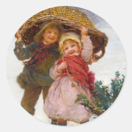 Two children in the snow by Frederick Morgan Runder Aufkleber