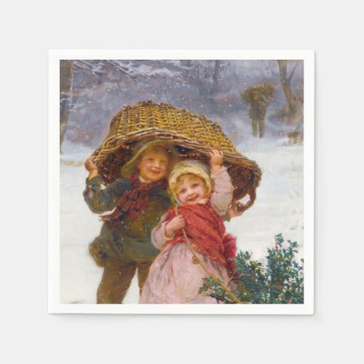 Two children in the snow by Frederick Morgan Serviette (Vorderseite)