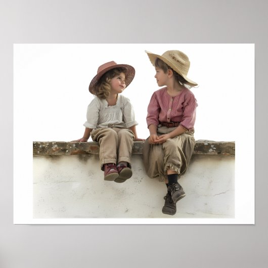 Two Children Sitting on a Wall Poster (Vorne)