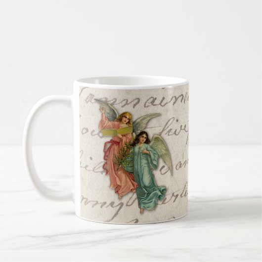 Two Christmas Angels - Victorian Scrap Religious Kaffeetasse (Links)