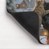 Two Christmas Cats Snuggling on a Snowy Fence Mousepad (Ecke)