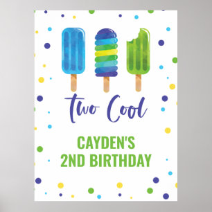 Two Cool 2. Geburtstag Eis Am Stiel Blau Grün Poster