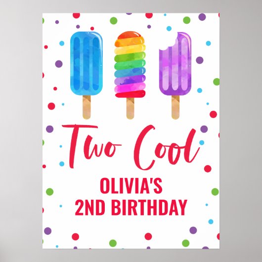 Two Cool 2. Geburtstag Regenbogen-Eislutscher Poster (Vorne)