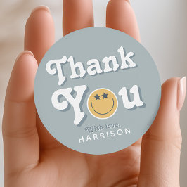 Two Cool Dude Blue Boys Smile Birthday Favor Runder Aufkleber