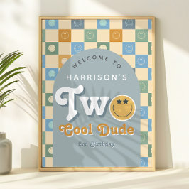 Two Cool Dude Boys 2nd Birthday Welcome Sign Poster