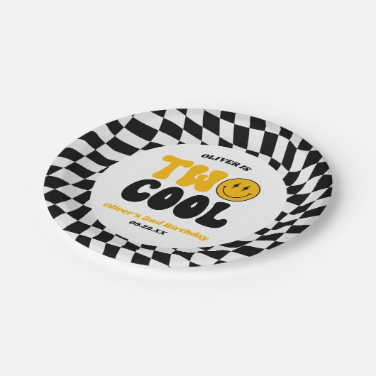 Two Cool Happy Retro Second 2nd Birthday Party Pappteller (Schrägansicht)