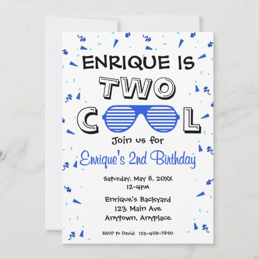 TWO Cool Sonnenbrille 2. Geburtstagsfeier Einladung (Vorderseite)