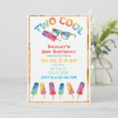 TWO Cool, Watercolor Popsicle 2nd Birthday Einladung (Stehend Vorderseite)