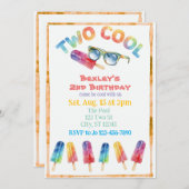 TWO Cool, Watercolor Popsicle 2nd Birthday Einladung (Vorne/Hinten)