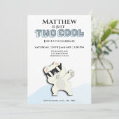 Two Cool Winter Polar Bear dabbing 2nd bday Einladung (Stehend Vorderseite)