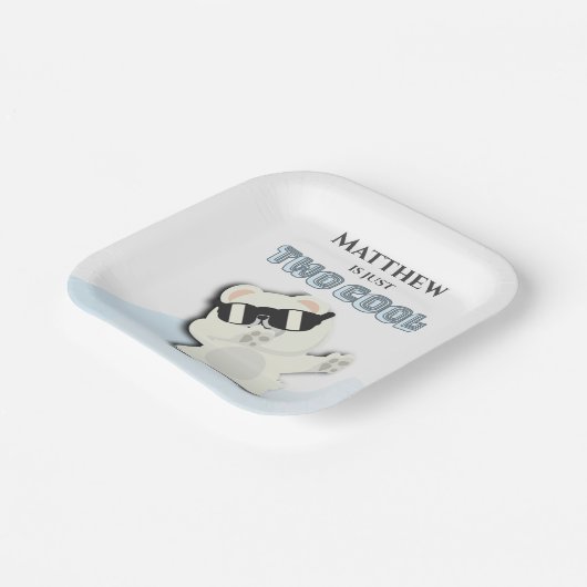 Two Cool Winter Polar Bear dabbing 2nd bday Pappteller (Gewinkelt)